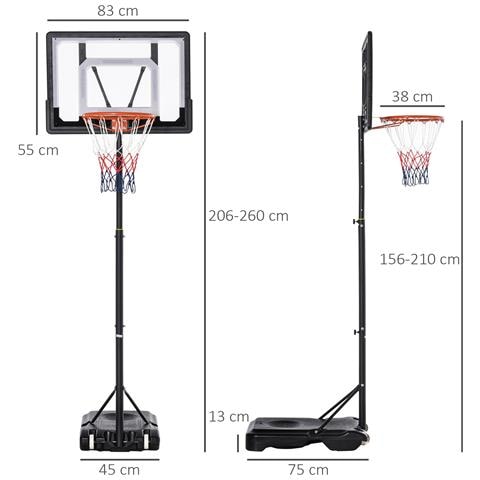 Canestro Basket Altezza Regolabile 160-210cm, Struttura In Acciaio E Base Con Ruote, Tabellone In Pe Trasparente - Foto 6