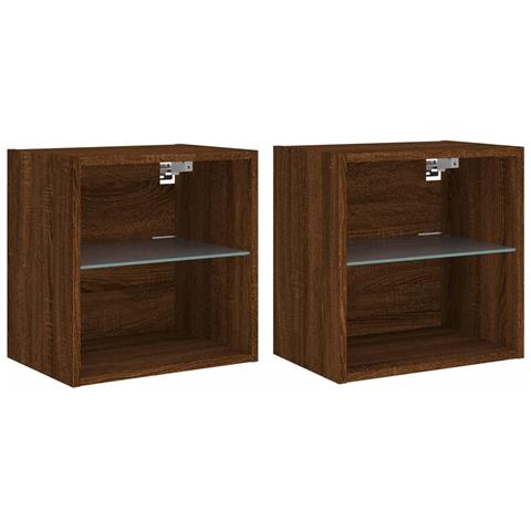 Comodini Con Luci Led A Parete 2pz Rovere Marrone - Foto 2