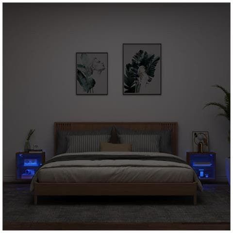 Comodini Con Luci Led A Parete 2pz Rovere Marrone - Foto 3