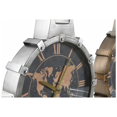 Orologio Da Parete 42 X 8,5 X 54 Cm Cristallo Argentato Dorato Ferro Mappamondo (2 Unità) - Foto 2