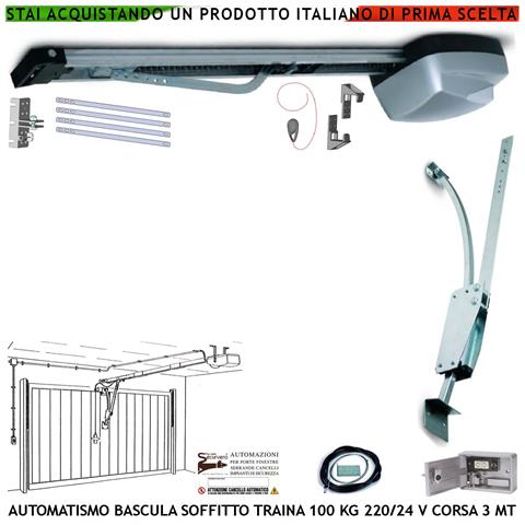 Basculante Automatismo A Soffitto Motore Autoreverse 220/24 V Traina 100 Kg Archetto Kit Blindino Sblocco Di Emergenza - Foto 1