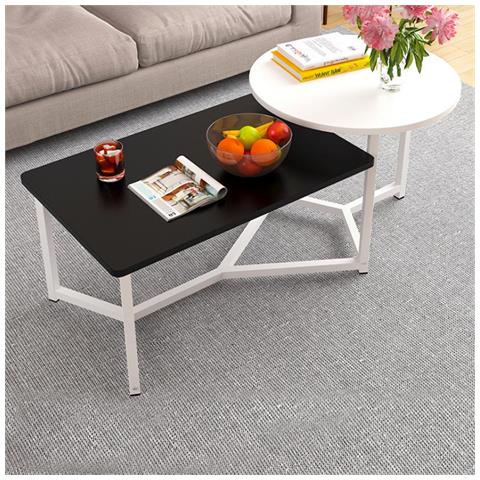 Tavolino Basso Da Caffè 2 Ripiani Design Luxury Tavolo Da Salotto Bianco E Nero - Foto 4