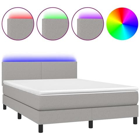 Letto A Molle Materasso E Led Grigio Chiaro 140x200 Cm Tessuto - Foto 1
