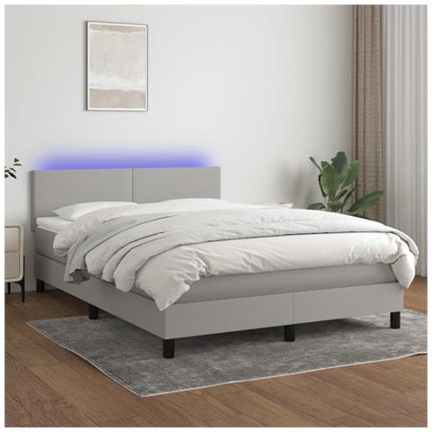Letto A Molle Materasso E Led Grigio Chiaro 140x200 Cm Tessuto - Foto 8