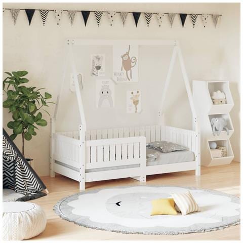 Giroletto per Bambini Bianco 70x140cm in Legno Massello di Pino - Foto 1