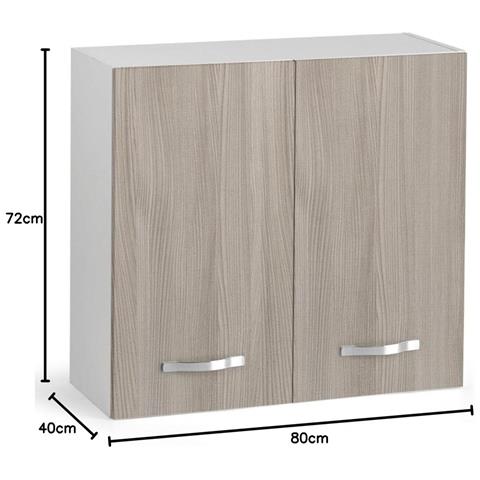 Pensile Cucina Componibile Legno Nobilitato 2 Ante 80x30x72h Bianco E Olmo - Foto 2