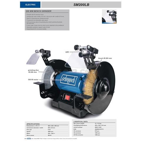 Smerigliatrice Da Banco Mola E Spazzola 200mm Sm200lb Luce Led 500w - Foto 5