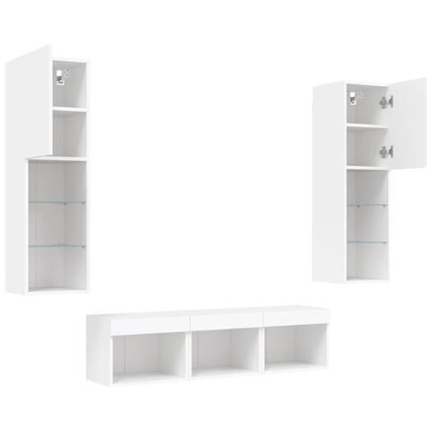 Mobili TV a Muro con LED 5pz Bianchi in Legno Multistrato - Foto 2