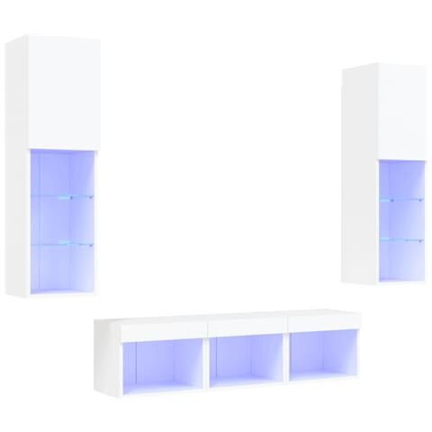 Mobili TV a Muro con LED 5pz Bianchi in Legno Multistrato - Foto 1