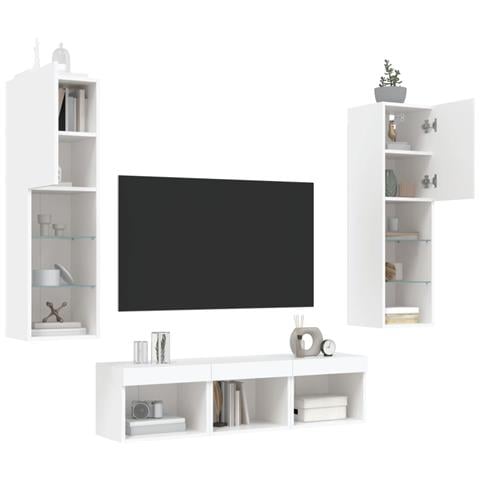 Mobili TV a Muro con LED 5pz Bianchi in Legno Multistrato - Foto 10