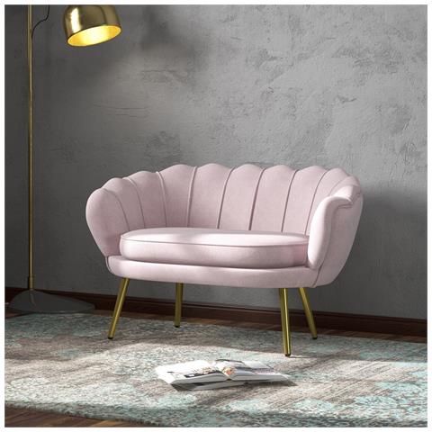 Divanetto 2 Posti in Stile Industrial Chic in Tessuto Effetto Velluto e Metallo, 130x77x77 cm, Rosa - Foto 2