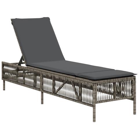 Lettino Prendisole Con Cuscino Grigio In Polyrattan - Foto 2