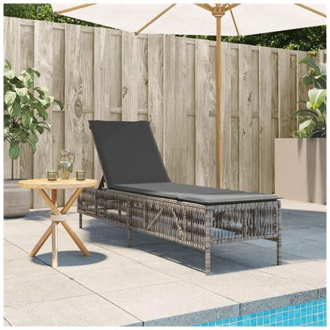 Lettino Prendisole Con Cuscino Grigio In Polyrattan - Foto 3