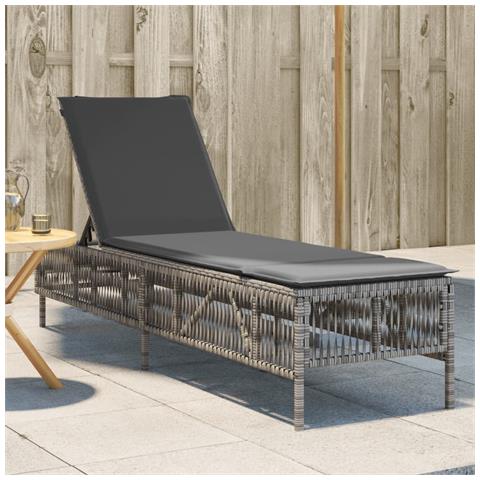 Lettino Prendisole Con Cuscino Grigio In Polyrattan - Foto 1