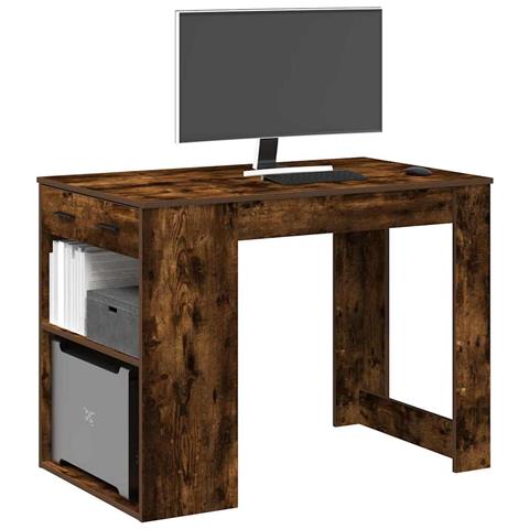 Scrivania Con Cassetto E Ripiano Rovere Fumo Legno Multistrato - Foto 1