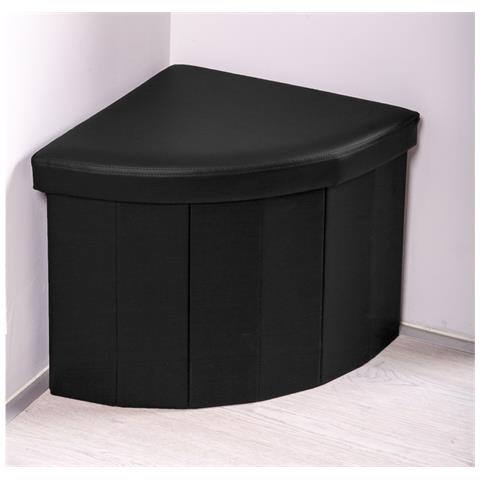 Pouf Contenitore Imbottito Pieghevole In Ecopelle Modello Corner Nero - Foto 1