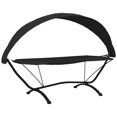 Lettino Con Tettuccio Per Esterni Nero Acciaio E Tessuto Oxford - Foto 1