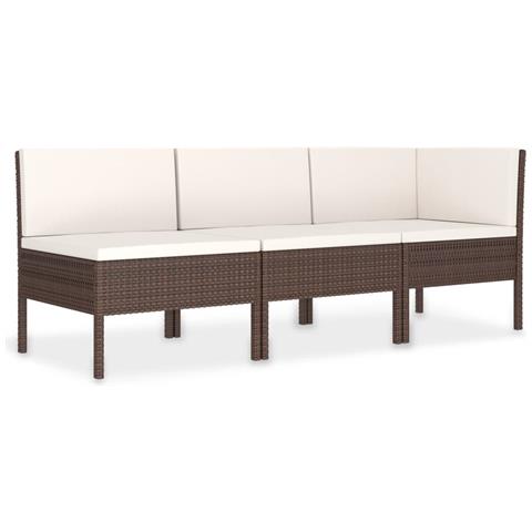 Set Divani Da Giardino 3 Pz Con Cuscini In Polyrattan Marrone - Foto 1