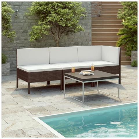 Set Divani Da Giardino 3 Pz Con Cuscini In Polyrattan Marrone - Foto 6