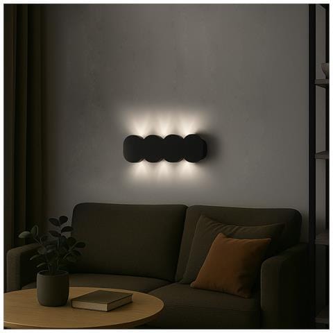 Applique Da Muro Con 8 Led Lampada A Parete Nero Con Luce Bianco Freddo 21x8x3cm - Foto 2