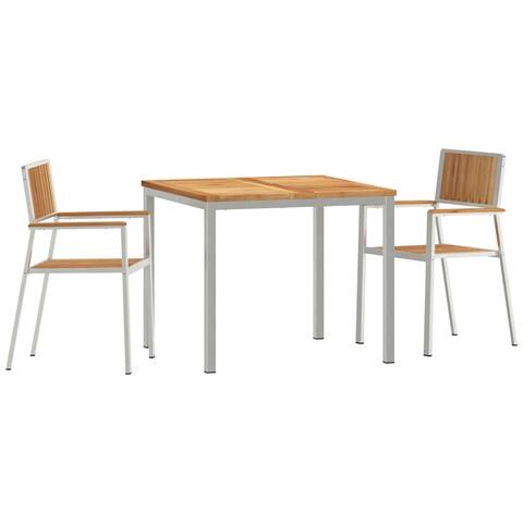 Set da Pranzo da Giardino  3 Pezzi in Legno Massello di Teak, Tavolo da Pranzo Esterno  90x90x74,5 cm in Legno Massello di Teak, Sedie da Giardino impilabili  2 pz in Legno Massello di Teak e Metallo - Foto 1