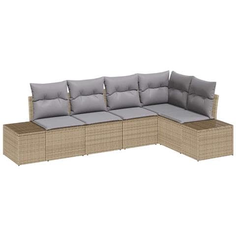 Set Divano da Giardino da 5 Pezzi con Cuscini Beige in Rattan Sintetico - Foto 1
