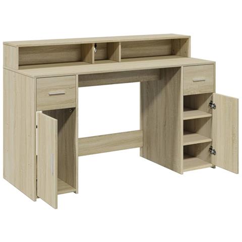 Scrivania con Luci LED Rovere Sonoma 140x55x91cm in Multistrato - Foto 9