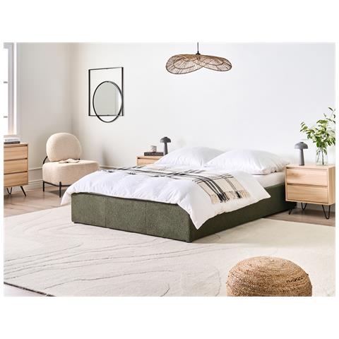 Letto Con Ottomano Senza Testata Bouclé Dinan 140 X 200 Cm Verde Scuro - Foto 1