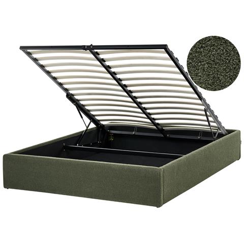 Letto Con Ottomano Senza Testata Bouclé Dinan 140 X 200 Cm Verde Scuro - Foto 2
