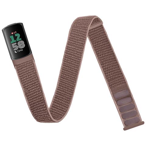Cinturino In Nylon Compatibile Con Fitbit Charge5/6, Fascia Da Braccio Con Chiusura In Velcro, Resistente All'acqua E Traspirante, Colore Marrone Pink - Foto 1