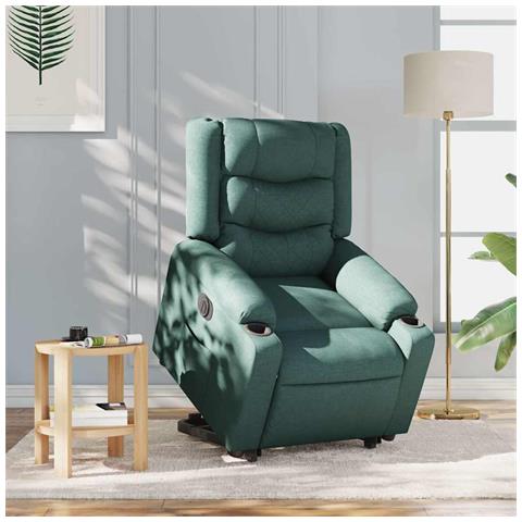 Poltrona Alzapersona Reclinabile Elettrica Verde Scuro Tessuto - Foto 2