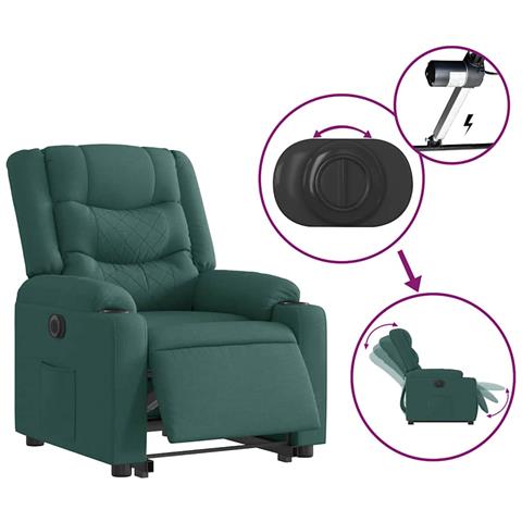 Poltrona Alzapersona Reclinabile Elettrica Verde Scuro Tessuto - Foto 9
