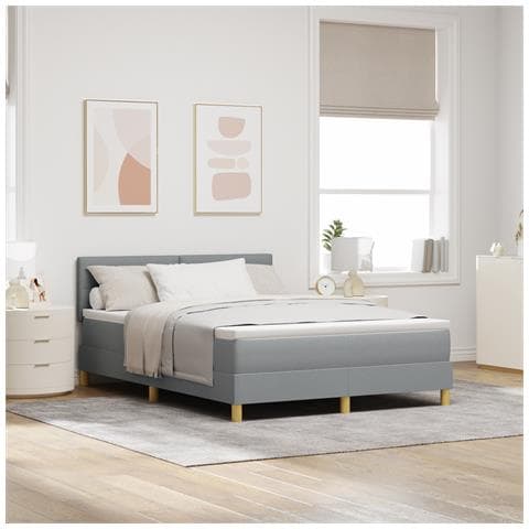 Letto con Rete a Molle con Materasso Grigio Chiaro 140x200 cm Tessuto - Foto 2