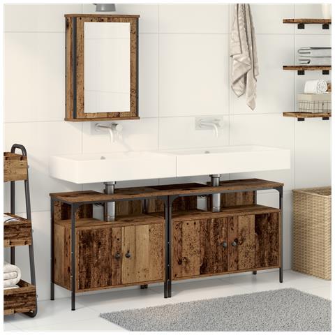 Mobile da bagno con lavabo integrato in legno antico - Foto 2