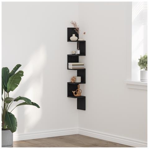 Mensola d'angolo  nera in rovere, 20x20x127,5 cm, in legno ingegnerizzato - Foto 2