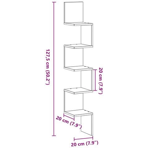Mensola d'angolo  nera in rovere, 20x20x127,5 cm, in legno ingegnerizzato - Foto 8