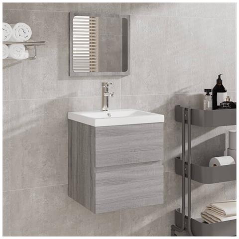 Mobile da Bagno con Lavabo e Specchio Grigio Sonoma - Foto 2