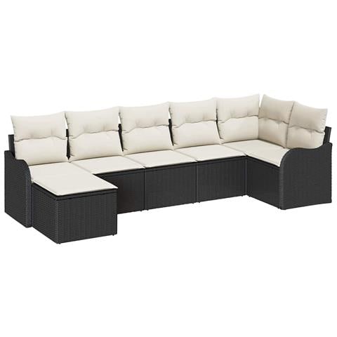 Set Divano da Giardino 7 pcs Nero e bianco Poly Rattan - Foto 1