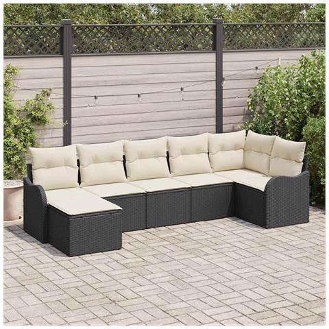 Set Divano da Giardino 7 pcs Nero e bianco Poly Rattan - Foto 2