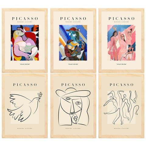 Nacnic Set Di 6 Stampe Künstlerischen Illustrationen Von Pablo Picasso Skizzen Sammlung Von Dekorationsgemälden Im Kunstgalerie Rahmen Aus Hellem Holz A3 Telaio In Legno Chiaro - Foto 1
