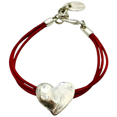 Bracciale A Forma Di Cuore In Pelle Rossa, Placcato Argento - Foto 1