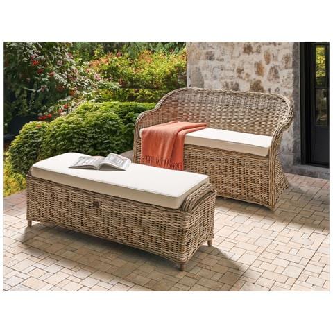 Panca Da Giardino Con Cuscino Susua 141 Cm Con Ottomana Rattan Naturale - Foto 1
