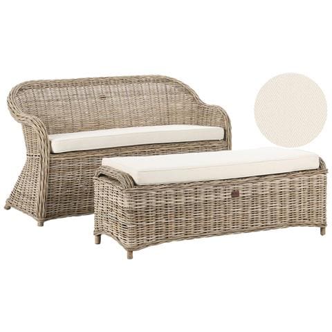 Panca Da Giardino Con Cuscino Susua 141 Cm Con Ottomana Rattan Naturale - Foto 2