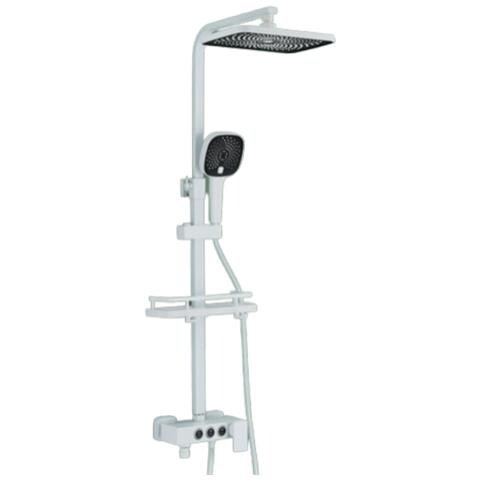 Colonna doccia Blackswan, tipo M229, modello bianco, con doccetta a 3 vie tipo SPA e bocca mobile nascosta, misura 116 cm - Foto 1