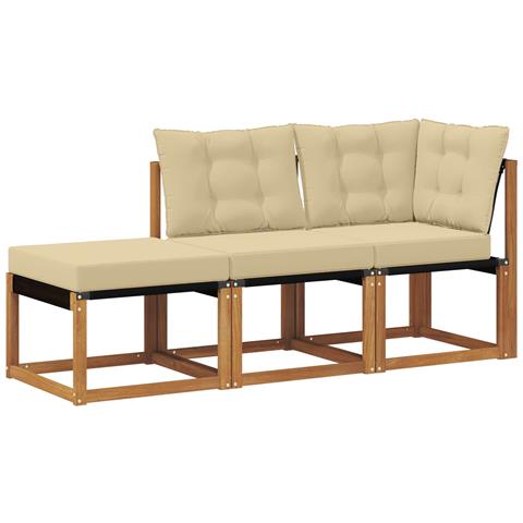 Divano modulare da esterno con cuscino 3 Pezzo Naturale e Beige - Foto 1