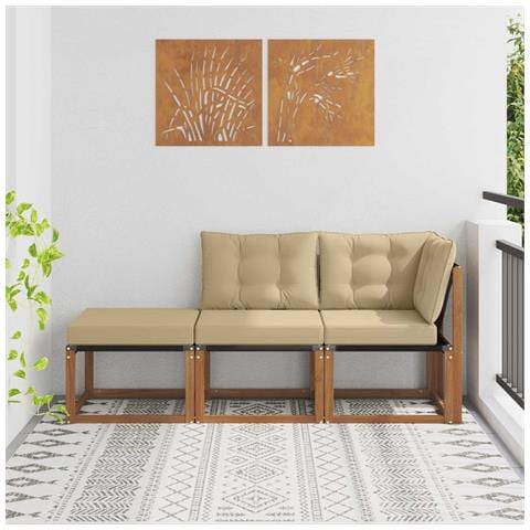 Divano modulare da esterno con cuscino 3 Pezzo Naturale e Beige - Foto 2