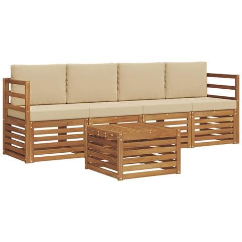 Set divani 5 pcs Naturale e Beige Legno di Acacia Massello - Foto 1