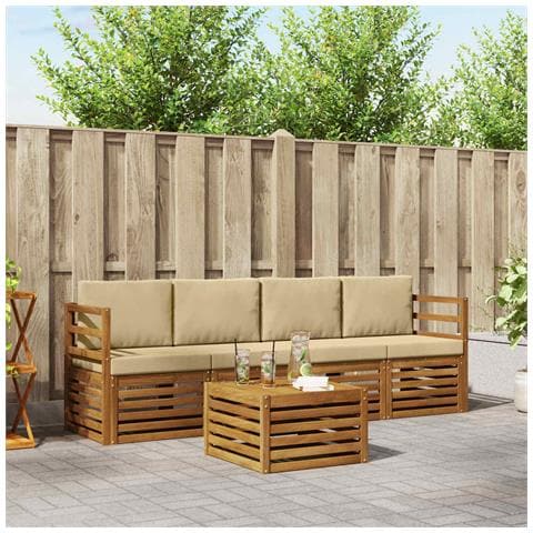 Set divani 5 pcs Naturale e Beige Legno di Acacia Massello - Foto 2