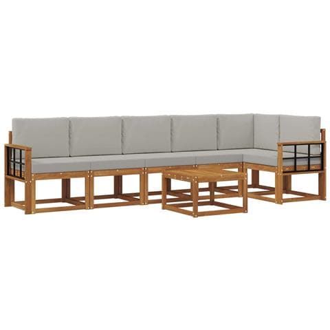 Set di divani da esterno 7 pcs Grigio Naturale e Chiaro - Foto 1