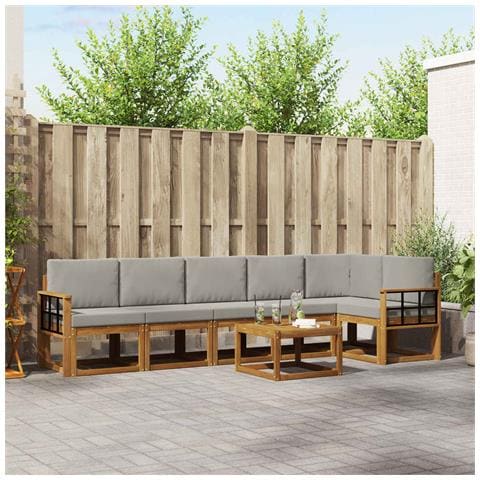 Set di divani da esterno 7 pcs Grigio Naturale e Chiaro - Foto 2
